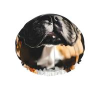French Bulldog Print Shower Cap For Women Reusable Double Layer Stylish Soft Bath Cap With Lining Elastic Band