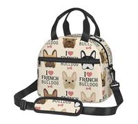 French Bulldog Print Student Insulated Lunch Bag School Adjustable Shoulder Strap Work Travel Picnic