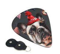 French Bulldog Printed Guitar Picks, 6 Pack with Leather Keychain Pick Holder - 0.46mm, 0.71mm, 0.96mm Assorted Thickness for Acoustic Ukulele, Electric Guitar, Acoustic Guitar, Bass