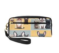 French Bulldog Printed Leather Makeup Bags with Wrist Strap Portable Travel Toiletry Bag Cosmetic Organizer Bag for Women