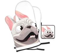 french bulldog Printed Oven Mitts and Pot Holders Heat Resistant Set of 3 Pcs, Modern Kitchen Gloves & Potholders for Cooking Baking Grilling