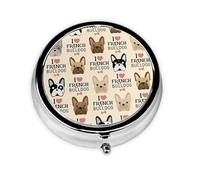 French Bulldog Printed Round Travel Pill Box Cute Small Metal Pocket Pill Case for Men & Women 3 Compartment Portable Pill Organizer for Purse or Pocket