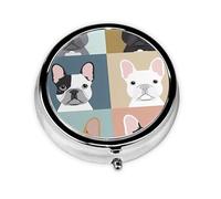 French Bulldog Printed Round Travel Pill Box Cute Small Metal Pocket Pill Case for Men & Women 3 Compartment Portable Pill Organizer for Purse or Pocket