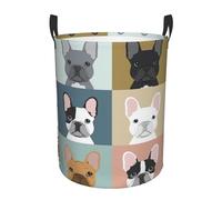 French Bulldog Printing Comfy Circular Standable Laundry Hamper With Handles,Perfect For Bedroom,Storage,Home Decor