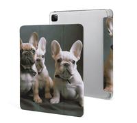 French Bulldog Puppies Case for iPad Pro 12.9 Inch 2022/2021/2020(6th/5th/4th Gen) Trifold Stand with Pencil Holder, Soft Silicone Shockproof Protective Cover, Slim Lightweight