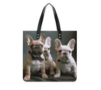 French Bulldog Puppies Handbag Soft Genuine Leather Tote Shoulder Bag Purses And Handbag Top Magnetic Snap Closure