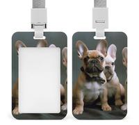 French Bulldog Puppies Id Badge Holder,Name Tag Holder with Detachable Lanyard,Waterproof Design Id Card Holder for Office, Workplace