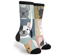 French Bulldog Puppies Mosaic Women Men Athletic Crew Sock Casual Warmer Sock Funky Hiking Socks For Running Climbing Sports
