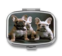 French Bulldog Puppies Pill Box Medicine Pill Organizer Small Pill Case Travel Pill Container Portable Pill Case for Pocket 2 Compartment Pill Holder Pill Boxes for Travel
