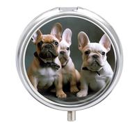 French Bulldog Puppies Pill Box Waterproof Portable Medicine Pill Case Moisture Proof Metal Travel Pill Box with 3 Compartment Medicine Case