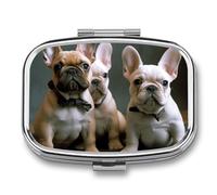 French Bulldog Puppies Pill Case with 2 Compartment, Pill Organizer Portable Square Pill Box,Vitamin Pill Organizer for Pocket Purse and Travel