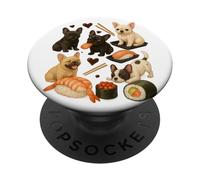 French Bulldog Puppies Playing with Sushi Rolls and Nigiri PopSockets Adhesive PopGrip
