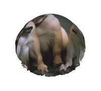 French bulldog puppies Shower Cap for Women Double Layers Thick Hair Caps Reusable Waterproof Bath Caps with Elastic Band Hair Hat Washable Shower Hat for Men Women Spa Salon