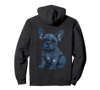 French Bulldog Puppy Distressed Denim Patch Graphic Pullover Hoodie