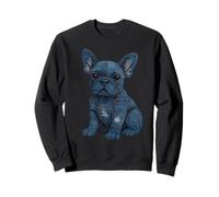 French Bulldog Puppy Distressed Denim Patch Graphic Sweatshirt