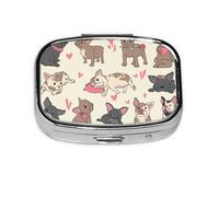 French Bulldog Puppy Domestic Pet Playing,Meta Pill Box 2 Compartment Medicine Case,Portable Organizer,Rectangle Meta Portable Organizer Pill Box 1296 Compartment Medicine Case