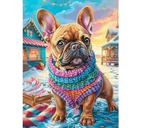 French Bulldog Puppy in A Knit Sweater 1000 Piece Premium Jigsaw Puzzle Science Fiction Magical Dream Adult Jigsaws Educational Game Hobby Home Decor Winter Gift Durable Wooden Cardboard