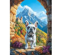 French Bulldog Puppy in A Mountain Arch 500 Piece Premium Jigsaw Puzzle Science Fiction Magical Dream Adult Jigsaws Brain Training Hobby Home Decor Winter Gift Unique Shaped Recycled Cardboard 500 P
