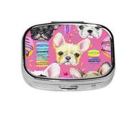 French Bulldog Puppy Watercolor,Meta Pill Box 2 Compartment Medicine Case,Portable Organizer,Rectangle Meta Portable Organizer Pill Box 1294 Compartment Medicine Case