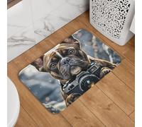 French Bulldog Puppy with Camera Doormat Welcome Door Mat Non-Slip Absorbent Bath Rug Soft Washable Floor Mat Modern Carpet for Stylish Kitchen Bedroom Bathroom Decor 16 X 24 Inch