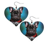 French bulldog puppy with camera Leather Earrings for Women Heart Earring Lightweight Dangle Earrings Jewelry Gifts