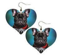 French bulldog puppy with camera Leather Earrings for Women Heart Earring Lightweight Dangle Earrings Jewelry Gifts, One Size, No Gemstone