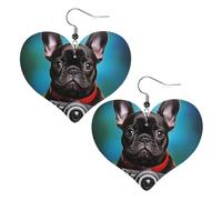 French bulldog puppy with camera Leather Earrings for Women Heart Earring Lightweight Dangle Earrings Jewelry Gifts