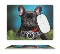 French Bulldog Puppy with Camera Mouse Pad, 10 X 8 Inch PU Leather Mousepad with Smooth Surface, Square Waterproof Mouse Mat Non-Slip Ultra Thin Desk Pad for Gaming, Office & Home