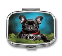French Bulldog Puppy with Camera Pill Box Medicine Pill Organizer Small Pill Case Travel Pill Container Portable Pill Case for Pocket 2 Compartment Pill Holder Pill Boxes for Travel