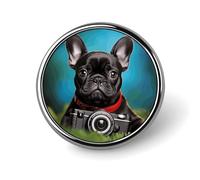 French Bulldog Puppy with Camera Round Badge for Men Women, Durable & Stylish Lapel Pins, Lightweight Metal Badges for Shirts, Jackets, Hats
