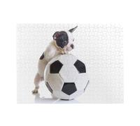 French Bulldog Puppy With Soccer Ball,500 Pieces Puzzles for Adults-Wooden Jigsaw Puzzle for Adults Elderly