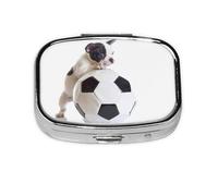 French Bulldog Puppy with Soccer Ball,Meta Pill Box 2 Compartment Medicine Case,Portable Organizer,Rectangle Meta Portable Organizer Pill Box 1291 Compartment Medicine Case