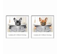 FRENCH BULLDOG READING A NEWSPAPER ON THE LOO Novelty Acrylic Toilet/Bathroom Door Signs (2 DESIGNS and 3 WORDINGS)