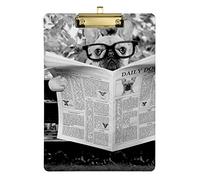 French Bulldog Reading Newspaper Plastic Clipboard A4 Letter Size PVC Writing Board with Low Profile Gold Metal Clip Hardboard for School, Office 12.5x9 Inch