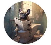 French Bulldog Reading Newspaper Puzzles 1000 Pieces for Adults 1000 Pieces Round Puzzles for Adults Ideal for Lover, Perfect Christmas, New Year, Valentine's Gift 67.5x67.5cm