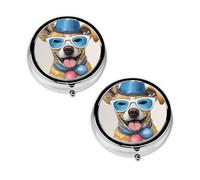 French Bulldog Round Pill Box Compact 3 Compartment Metal Pill Organizer with Print Design, Portable Travel Medication Case for Daily