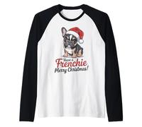 French Bulldog Santa Hat Have a Frenchie Merry Christmas Raglan Baseball Tee