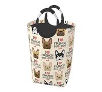 French Bulldog Seamless Pattern In Vintage Style, Laundry Hamper, Collapsible Laundry Basket Large Durable Storage Bin with Handles 50L