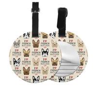 French Bulldog Seamless Pattern in Vintage Style,Luggage Tags Pu Leather Name Tag Travel Suitcase Identifier ID Tags Durable Baggage Label 2 pcs