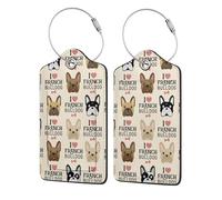 French Bulldog Seamless Pattern in Vintage Style,Luggage Tags Pu Leather Name Tag Travel Suitcase Identifier ID Tags Durable Luggage Label 2 pcs