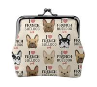 French Bulldog Seamless Pattern in Vintage Style, PU Leather Coin Purse, Small Wallets, Change Pouch with Kiss Lock Clasp Buckle, Change Purse