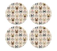 French Bulldog Seamless Pattern In Vintage Style,Round MDF Cork Coasters, Mugs Pad, Cups Mat Set of 4 Drinks Coasters