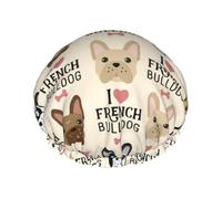 French Bulldog Seamless Pattern In Vintage Style,Shower Cap Nightcap Double Layer Waterproof Elastic Bath Cap Reusable Hair Cap