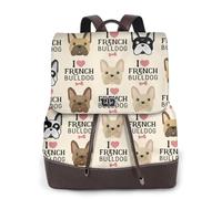 French Bulldog Seamless Pattern In Vintage Style,Women Backpack Waterproof Daypack Lightweight PU Leather Fashion Travel Backpack