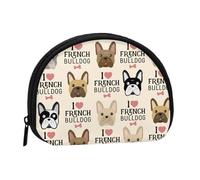 French Bulldog Seamless Pattern in Vintage Style, Women's Storage Bag Shell Makeup Bag Small Coin Purse Shell Change Pouch