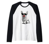 French Bulldog Sending a kiss with Bold red Lips Raglan Baseball Tee