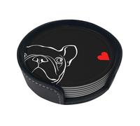 French Bulldog,Set of 6 Round Coasters, Pu Leather Drinks Coasters with Holder for Home Office Kitchen