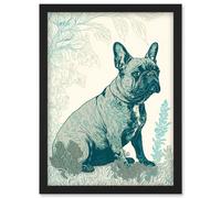 French Bulldog Sitting in the Park Modern Monochrome Linocut Illustration Artwork Framed Wall Art Print A4 Artery8 Black One Size