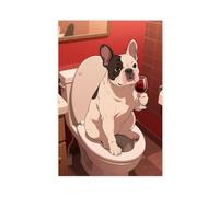 French Bulldog Sitting on The Toilet Drinking Red Wine. Poster Canvas Poster Wall Art Print Picture Paintings 24x36inch(60x90cm)