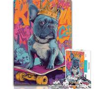 French Bulldog Skateboarding Jigsaw Puzzles for Adults 1000 Piece,Challenging Game Gifts for Is Ideal As A Gift for The Whole Family (38x26cm)